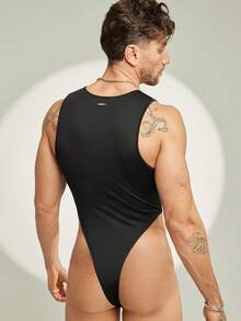 FeverCity Men's Sleeveless Crew Neck Printed Bodysuit - Black - View 2