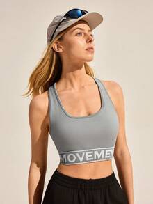 Exploreva Women's Letter Print Everyday Fitness Sports Bra - Grey - View 5