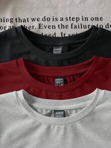 SHEIN EZwear 3 件套女式图案印花圆领休闲修身长袖 T 恤套装，秋冬 - 彩色 - 查看 4