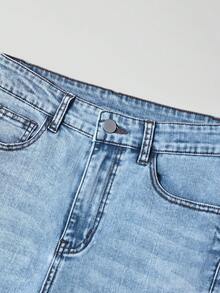 SHEIN Quần jeans ống loe co giãn, giặt dày thời trang Y2K đa năng, phổ biến dành cho các bé gái tuổi teen - Rửa trung bình - Xem 3