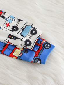 Cozy Pixies 4pcs Baby Boy Snug Fit Pajama Set, Cartoon Car Print Soft Knit Crew Neck Long Sleeve Top And Elastic Waist Long Pants - Blue - View 7