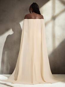Cheriluna Maternity Maternity Photoshoot Dress, Off-Shoulder Double-Layer Design With Cloak, Fish Tail Hem Floor-Length Gown - Apricot - View 2