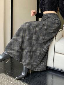 DAZY Women's Autumn/Winter Fashionable Plaid A-Line Skirt - Dark Grey - View 8