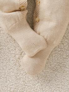 SHEIN Baby Boy Casual Rocking Horse Pattern Lapel Long Sleeve Sweater Romper, Autumn/Winter Baby Knitted Outfit Neutral Baby Clothes Baby Layette Goose Baby Outfit Baby Boy Beige Outfit Baby Romper With Rocking Horse - Multicolor - View 5