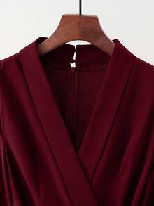 GlowEve Women's Elegant Wrap-Around Long Sleeve Jumpsuit With Waist Cinching - Burgundy - View 3