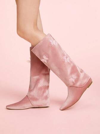 CUCCOO DOLLMOD Women's Square Toe High Boots, Vintage Flat Bottom Straight Tube Boots, Everyday Versatile Women's Over-The-Knee Boots