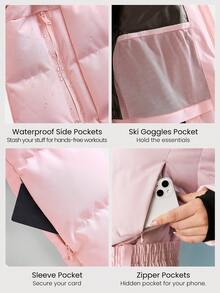 GLOWMODE Skiing Collection Slope Side Breathable Water-Repellant Thick Durable Detachable Faux Fur Trim Hood Zippers Pockets Relaxed Fit Belted Puffer Jacket Autumn Winter Outdoors Skiing Wear - Pink - View 5