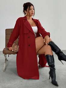 Firerie 优雅设计腰部收紧A字长袖风衣外套，秋冬 - 紅色 - 查看 11