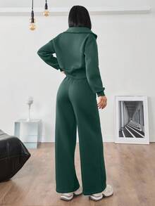 EURMUSE WOMAN COSY TWO PIECES LOUNGEWEAR WITH DOUBLE SIDE ZIPPER - Mint Green - View 2