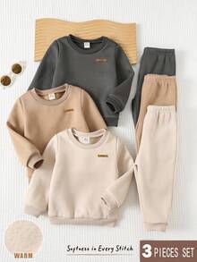 Cozy Pixies 6pcs Baby Boy Soft Knit Jacquard Crew Neck Long Sleeve Sweatshirt And Elastic Waist Pants Set Baby Set Autumn Winter Season Neutral Baby Clothes Mocha Baby Clothes Baby Boy Winter Sets Baby Casual Sets - Multicolor - View 3