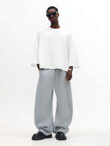SUMWON Tee-shirt col rond à manches longues oversize pour le confort quotidien du streetwear casual - Blanc - Voir 3