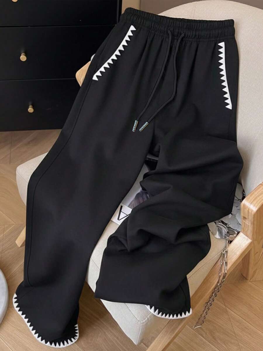 Resyla Retro American Y2K Style Minimalist Women Drawstring Waist Sweatpants - Black - View 1