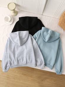 SHEIN Set de 3 sudaderas informales, sueltas, cómodas y versátiles con estampado de corazón para niña preadolescente - Gris Claro - Ver 2