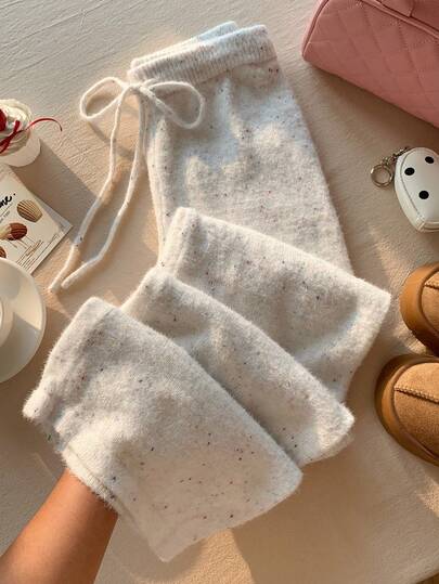 Comfortcana بنطلون نسائي من الفليس بنقشة البولكا، دافئ وبسيط للارتداء اليومي