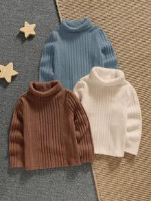 SHEIN 男婴保暖内衬高领长袖T恤，舒适亲肤，百搭休闲日常时尚可爱上衣，适合室内、室外、日常穿着、运动、玩耍、派对、拍照、度假、返校、街头风、万圣节、秋冬季等场合。 - 彩色 - 查看 1