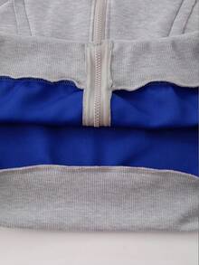 ROMWE MEN Casual Áo nỉ nam dài tay có mũ, phối màu tương phản, kiểu dáng đường phố cổ điển, khóa kéo. - Màu xanh lam - Xem 6