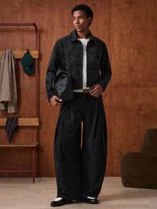 SWAVVY Quần nhung kẻ thời trang thường ngày cho nam, Thu/Đông - màu đen - Xem 4