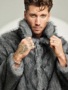 FeverCity 男士长袖休闲时尚街头风单排扣翻领仿皮草外套 - 駝色 - 查看 5