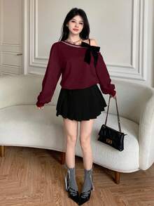 Modelyn Autumn/Winter Bowknot Loose Korean Style Casual Cropped Sweatshirt
