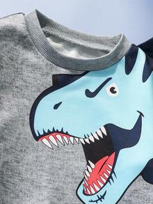SHEIN Perso Play 2pcs Young Boy Cute Dinosaur Print Sweatshirt And Sweatpants Set. Featuring A Fun Dinosaur Pattern And Stylish Design - Multicolor - View 4