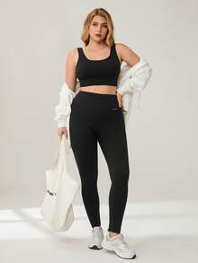 Auralis Athleisure Damen Große Größen einfarbiger High Support Schwarz Sport-BH, Schwarzer BH, Damen Sportbekleidung für alle Jahreszeiten - Schwarz - Übersicht 6