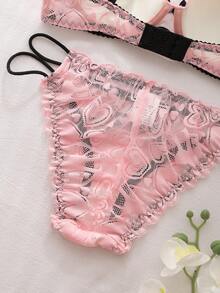 DelicateAllure 粉色和黑色蕾丝内衣套装，镂空钩针工艺，性感细肩带设计，亲肤又贴心 - 粉色 - 查看 3