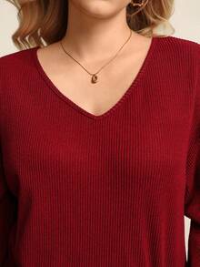 Juhart Plus Size Back Bow Long Sleeve Top For Women, Loose Fit, Flattering And Chic - Burgundy - View 4