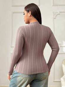 SHEIN EZwear Plus Size Women Casual Pink Long Sleeve T-Shirt, Autumn