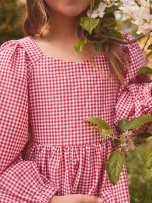 Red & White Plaid Long Sleeve Mini Dress, Suitable For Christmas Parties, Casual Outings, Vibrant And Youthful, Suitable For Spring And Autumn - Red and White - View 3