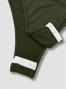 INAWLY Women's Fashionable Solid Color Long Sleeve Bodysuit, Autumn - Dark Green - View 6