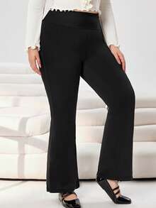 Solflare 大码女式休闲纯色喇叭紧身裤