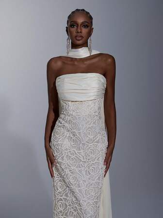 Elitara Vestido elegante, romántico, digno, de moda, minimalista con diseño de cinta de lentejuelas y satén, adecuado para festivales, vacaciones, cumpleaños, fiestas, bodas, galas formales