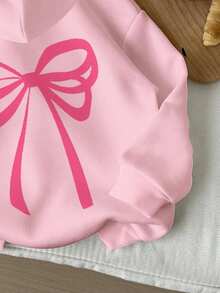 SHEIN 女童休闲可爱蝴蝶结装饰宽松圆领舒适针织长袖运动衫，奶油粉色，适合秋冬季 - 彩色 - 查看 6