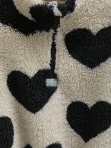 SHEIN Moletom Folgado e Fofo com Estampa de Coração para Meninas Pré-Adolescentes, Casual e Versátil - Caqui - Visão 6