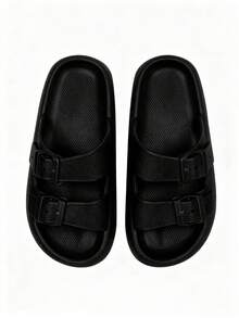Pantuflas de EVA con hebilla ajustable cómodas antideslizantes perfectas para uso diario calzado ligero de interior exterior estilo moderno resistente ergonómico fácil limpiar sandalia mujer hombre descanso - Negro - Ver 3