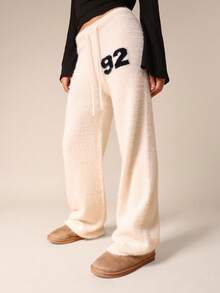 SUMWON Cozy Fleece Sweatpants With Logo Print For Casual Winter Comfort And Warmth