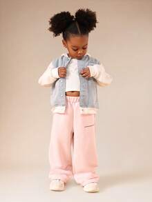 SUMWON 儿童牛仔布和针织混纺连帽衫，带刺绣标志细节，适合秋冬季休闲叠穿度假穿着 - 藍色 - 查看 4