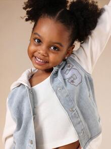 SUMWON 儿童牛仔布和针织混纺连帽衫，带刺绣标志细节，适合秋冬季休闲叠穿度假穿着 - 藍色 - 查看 5