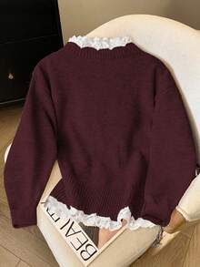 Franclia 时尚博主风系带宽松针织开衫，别致欧式风情 - 紫紅色 - 查看 2