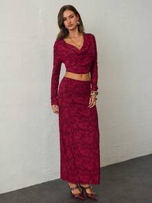 Aloruh Women's Autumn/Winter New Set, Party/Christmas/Halloween Outfit, Burgundy Cutout Fabric Luxurious 2 Pieces Set, Long Sleeve Ruffle Neck Top And Low Waist Mini Skirt Red Two Piece Outfit Women Two Piece Long Skirt Set 2 Piece Lounge Sets Woman Elegant Dress Women Elegant Women's Set Fall Clothes For Women Winter Clothes For Women Winter Clothes For Women
Two Piece Set Women Christmas Outfit For Women Red Skirt Women's Winter Clothes 2 Piece Women's Set - Burgundy - View 3