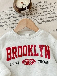 Babygirl 可爱休闲灰色字母印花卫衣和裤子套装，秋冬