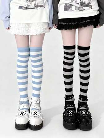 Goth 1 Pair Pure Minimalist Style Over-The-Knee Socks, Sexy White Solid Color School Uniform High Socks, Ultra Thin Elastic See-Through Stockings