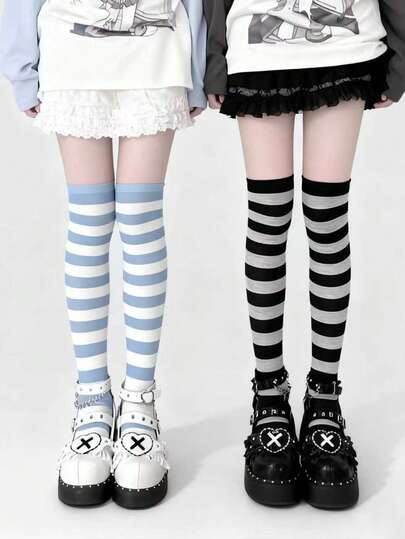 Goth 1 Pair Pure Minimalist Style Over-The-Knee Socks, Sexy White Solid Color School Uniform High Socks, Ultra Thin Elastic See-Through Stockings