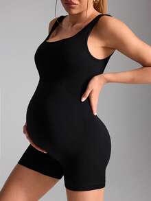 SHEIN Mono de tirantes de maternidad con pantalones cortos - Negro - Ver 5