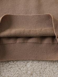 女婴休闲纯色荷叶边下摆毛衣，秋冬 - 卡其色 - 查看 8