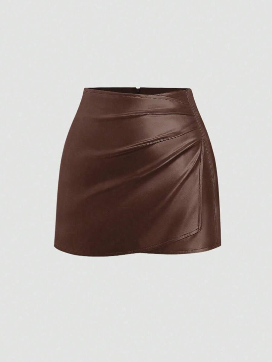 Sweetra 女士性感紧身迷你裙，纯黑色，复古美式风格，四季皆宜 - 棕色 - 查看 1