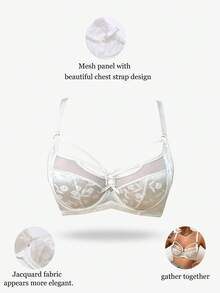 1 件女士花卉提花镂空设计时尚钢圈文胸 - 白色 - 查看 2