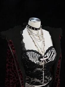 Sunspun Fashionable Leopard Print Velvet Hooded Faux Fur Lined Zip-Up Jacket - Multicolor - View 7