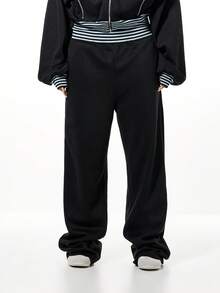 SUMWON WOMEN Oversized schwarze Jogginghose mit kontrastierendem weißen Streifendetail, Gummibund, lässigJogginghosets - Schwarz - Übersicht 1