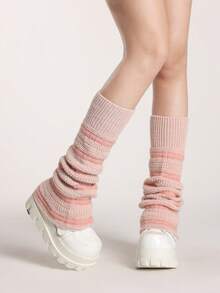 ROMWE Grunge Punk 1pair Leopard Print Stylish And Warm Leg Warmers For Women - Pink - View 3